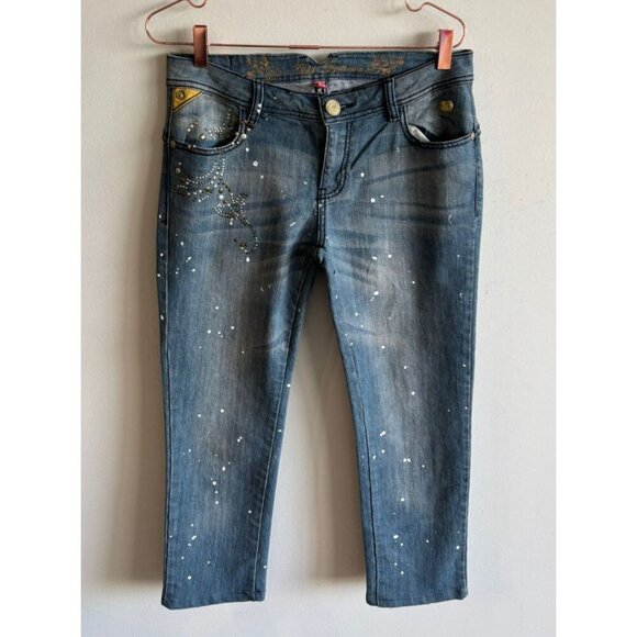 Apple Bottom Womens Y2K Embroidered Stretch Low Rise Denim Jeans Blue Sz 9/10 - Picture 2 of 14